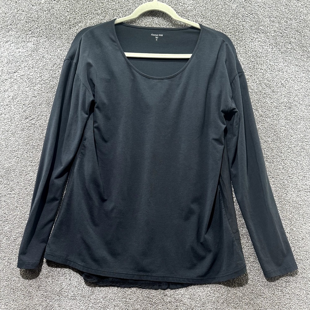 Garnet Hill Blouse Top Women‎ XS Black Long Sleeve Silk Back Scoop Neck